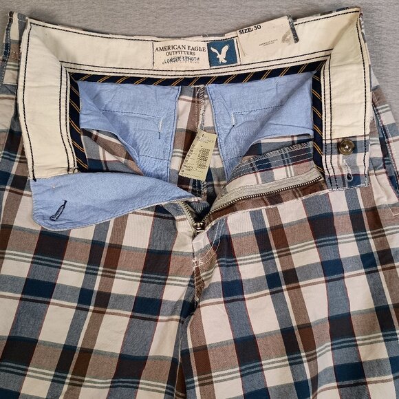 NWT American Eagle Outfitters Mens Size 30 Longer Length Plaid Shorts 32x11 brgo - Picture 1 of 9